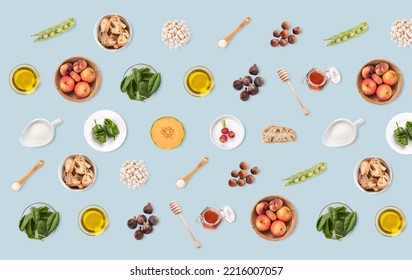 Food pattern background. Cooking ingredients isolated. Top view. Product. - Shutterstock ID 2216007057