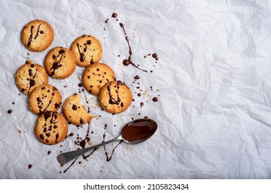 Food Photography Of Cookie, Melted Chocolat, Spoon