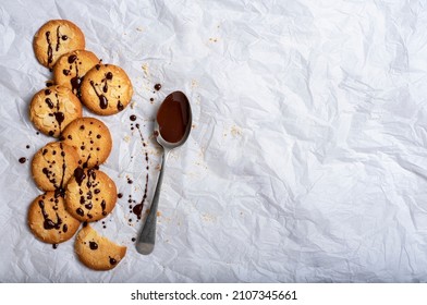 Food Photography Of Cookie, Melted Chocolat, Spoon