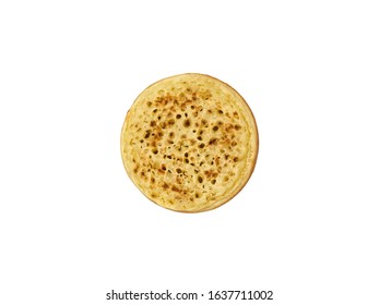 Food Photography Of A Plain Toasted English Or Australian Crumpet On A White Background