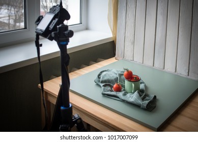 Food Photography Set Up At Home Next To The Window With A Camera On Tripod