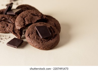 Food Photography of Sweet Double Chocolate Chip Cookies on Yellow Background Horizontal Copy Space - Shutterstock ID 2207491473