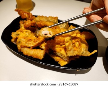 Food photos of famous assorted fried food stalls in Mangwon Market, Seoul, Korea - Shutterstock ID 2316965089