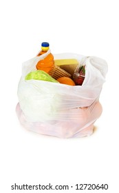 Food In A Plastic Bag Isolated On White Background