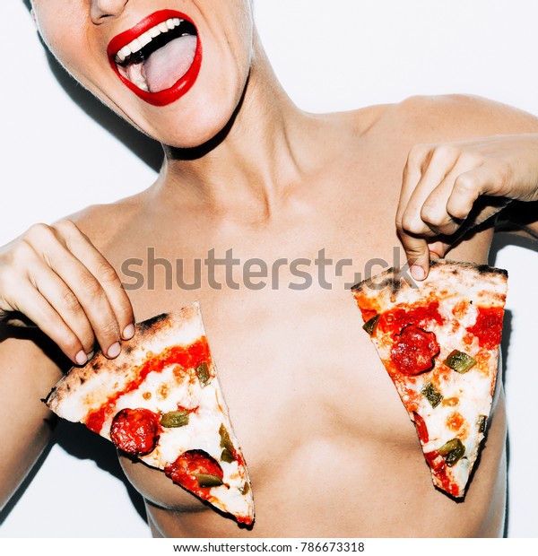 600px x 620px - Food Porn Pizza Lover Happy Girl Stock Photo (Edit Now ...
