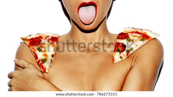 600px x 336px - Food Porn Pizza Lover Sexy Lady Stock Photo (Edit Now) 786673315