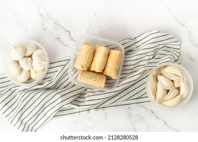 Food Preparation For The Week. Frozen Prepared Food. Flat Lay Cooking Food.