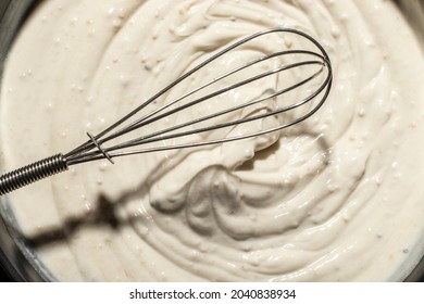 Food Preparation Whipped Strained Yogurt Tahini Mix Falafel Sauce Top View