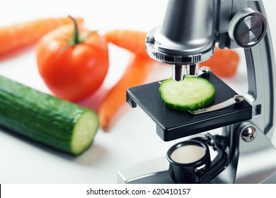 Food Quality Control Concept - Cucumber Inspection With Microscope