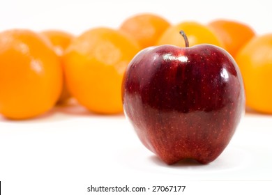 Food Related:  Apples and Orange Isolated on a White Background