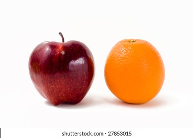 Food Related:  Apples and Orange Isolated on a White Background