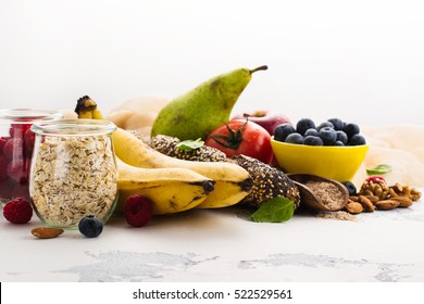 Food rich of fiber. Healthy food background. Diet or healthy lifestyle concept. Selective focus