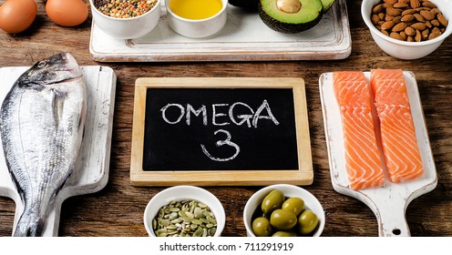 Food Rich In Omega 3 Fatty Acid And  Healthy Fats. Healthy Eating Concept