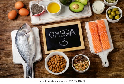 Food Rich In Omega 3 Fatty Acid And  Healthy Fats. Healthy Food Concept