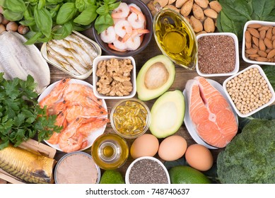 Food Rich In Omega 3 Fatty Acids, Top View 