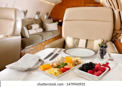 Food served on board of business class airplane.