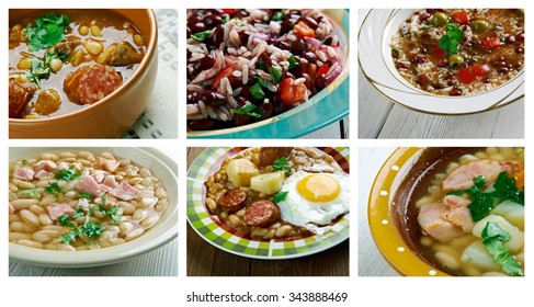 Food set of different   bean stew.