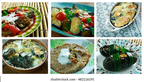 Food set of different  eggplant . collage