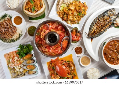 Food. Set of dishes on the table. On a wooden background - Shutterstock ID 1659975817