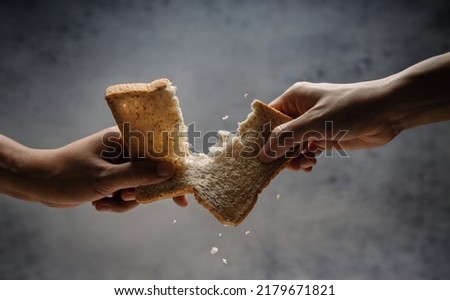 Food Shortage, Security World Food Crisis Concepts. Inflation, Fuel Price and Environmental Impact. Global Issues in Agricultural and Climate Change. Hungry People Fighting and Tearing for a Bread
