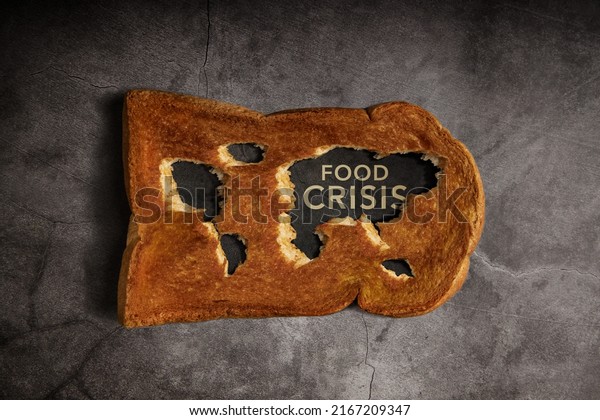 Food\
Shortage, World Food Crisis Concepts. Inflation, Fuel Price and\
Environmental Impact. Global Issues in Agricultural Food Production\
and Climate Change. Bread as World Map. Top\
View