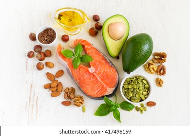 Food Sources Of Omega 3 And Healthy Fats, Top View