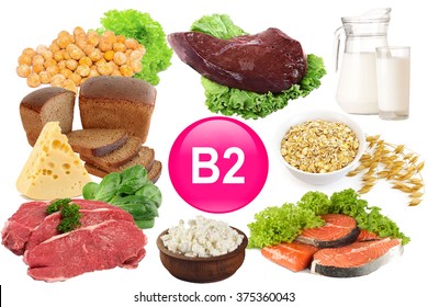 Food Sources Of Vitamin B 2, Isolated On White