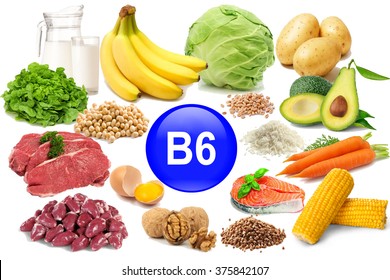 Food Sources Of Vitamin B 6, Isolated On White