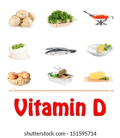 Food Sources Of Vitamin D, Isolated On White