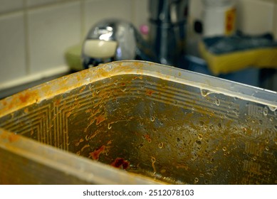 
Food stains on a plastic food tub