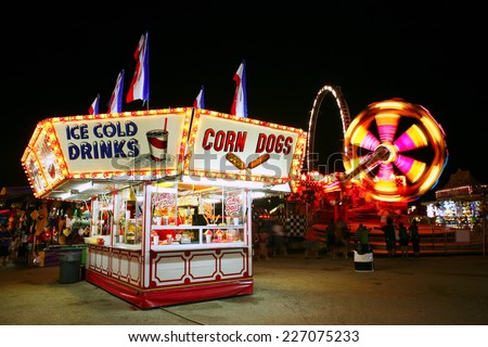 Food stand at a carnival at night