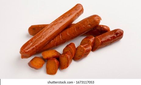 Food Swap. Meat Free Smoked Sausage Isolated On White Background, Empty Space