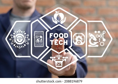 Food Technology Modern Concept. Food Tech. Growing, Preparing And Delivering Food And Meals.