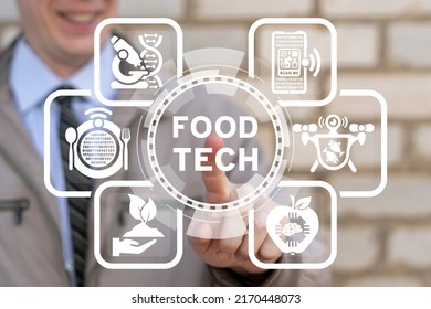 Food Technology. Food Tech Concept. Biotechnology, Smart Farming, Innovative Sales Technologies, Food Products Delivery Services, Modern Nutrition And Science Research.