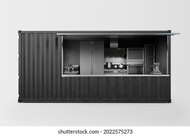 Food Truck Container Cafe Mobile Mock Up Design Loft Style Architecture Identity Concept.