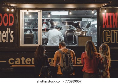 Food Truck
With Hot Dogs And Burgers. Brutal Bearded Chef