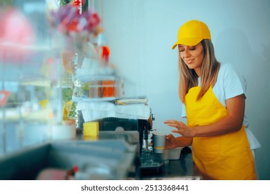 
Food Truck Seller Making a Beverage with the Coffee Machine. Skillful professional barista making coffee to go 
 - Powered by Shutterstock