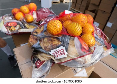 Food Is Waiting To Be Loaded Into The Trunk Of Vehicles During A Drive Thru Food Distribution By The Los Angeles Regional Food Bank In Glendora, Calif. Dce. 8, 2020.