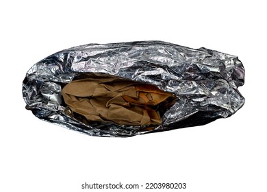 Food Wrap Foil With Used Paper Isolated On White Background