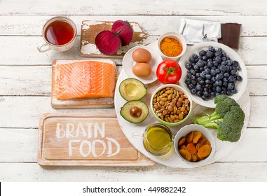 Foods For Brain. Healthy Eating Concept. Top View