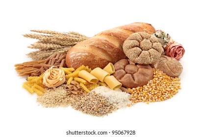 Foods high in carbohydrate, isolated on white - Shutterstock ID 95067928