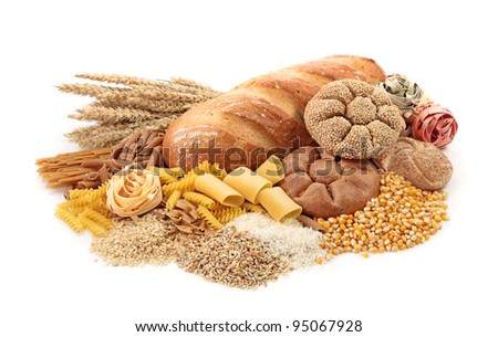 Foods high in carbohydrate, isolated on white