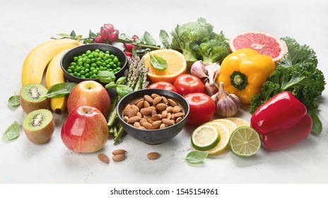 Foods high in vitamin C. Food rish in antioxidant, fiber, carbohydrates. Boost immune system and brain; balances cholesterol; promotes healthy heart. - Shutterstock ID 1545154961