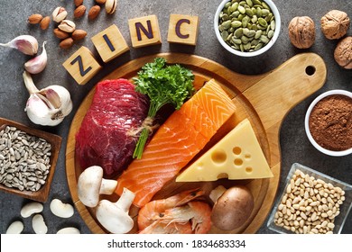 Foods High in Zinc on the table. Top view