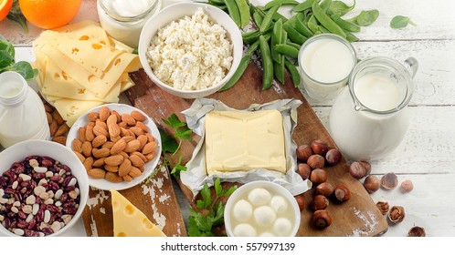 Foods Rich In Calcium. Healthy Diet Food. Top View