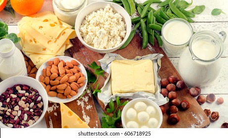 Foods Rich In Calcium. Healthy Diet Food. Top View