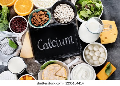 Foods rich in calcium. Healthy food. Top view