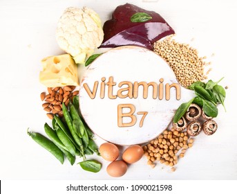 Foods Rich In Vitamin B7 (Biotin). Healthy Eating Concept. Top View