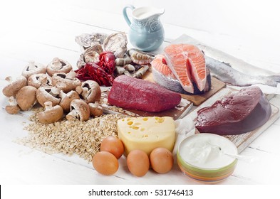 Foods of Vitamin B12 (Cobalamin). Healthy diet eating.