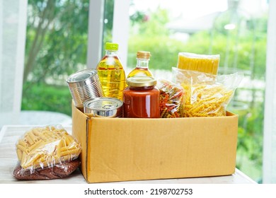 Foodstuffs In Donation Box For Volunteer.